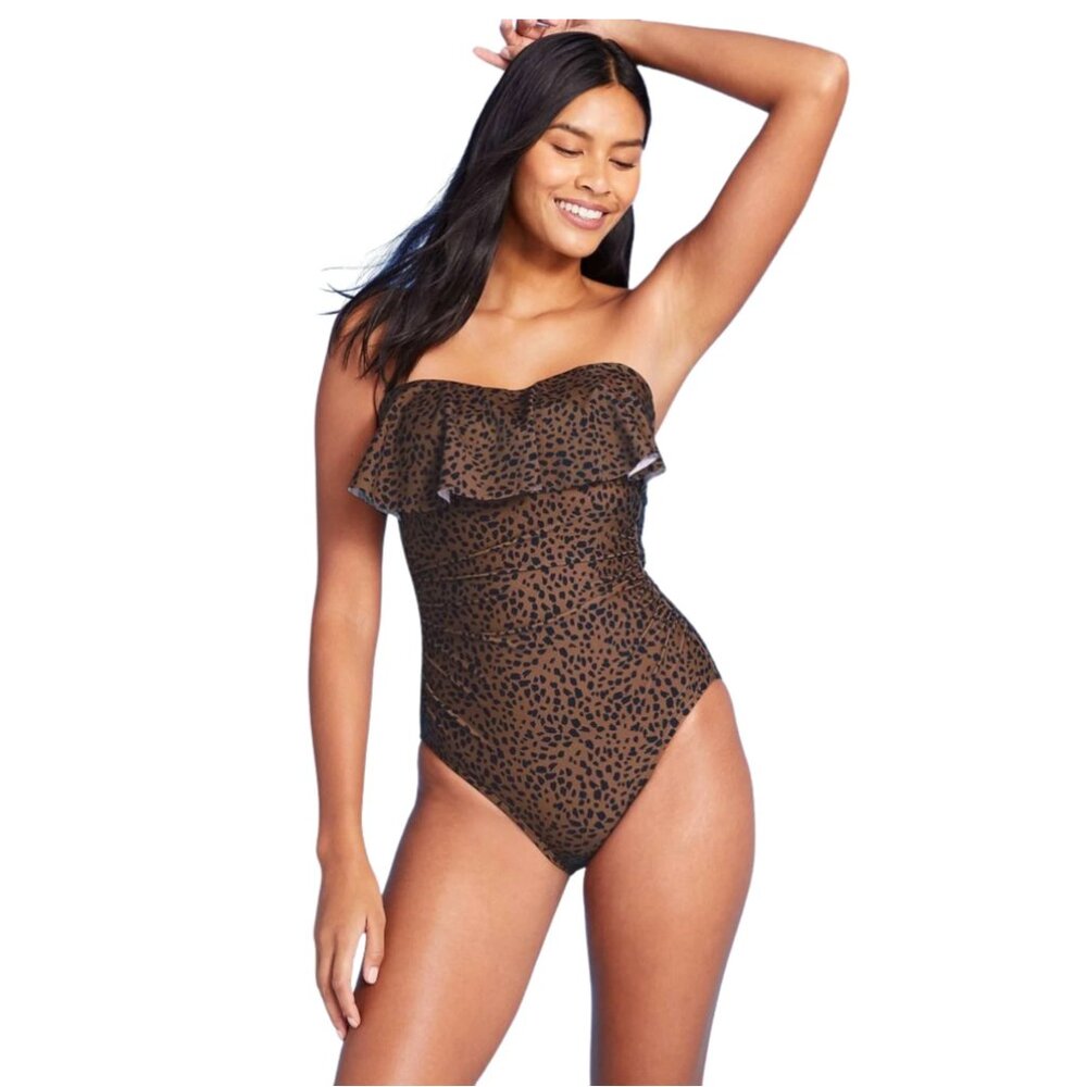 Women's Leopard Print Brown Kona Sol One Piece Bathing Suit Medium